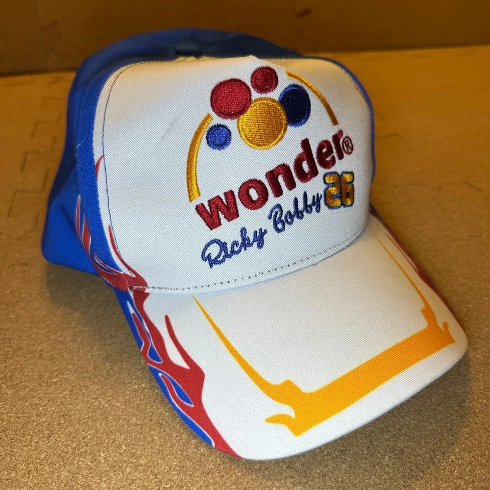 Wonder Bread Hat Ricky Bobby Talladega Nights OSFM Blue White Flame Snapback Cap